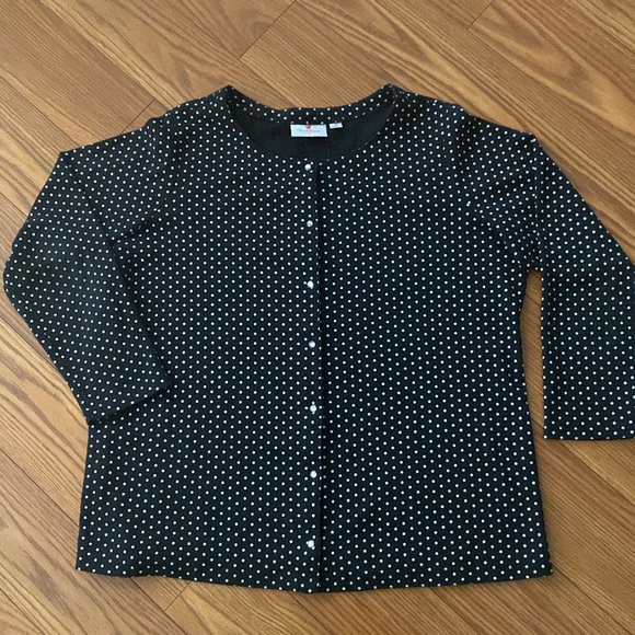 Quacker factory woman’s lightweight white polka dot on black jacket snap front - Picture 12 of 12
